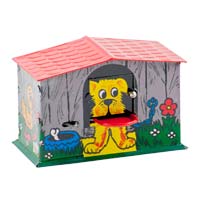 Spaarpot hondenhok, nostalgie, retro, vintage, speelgoed, blik, collectible, kind, sparen, Tin Treasure