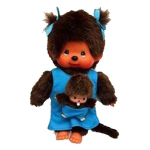 monchhichi moeder en kind blauw