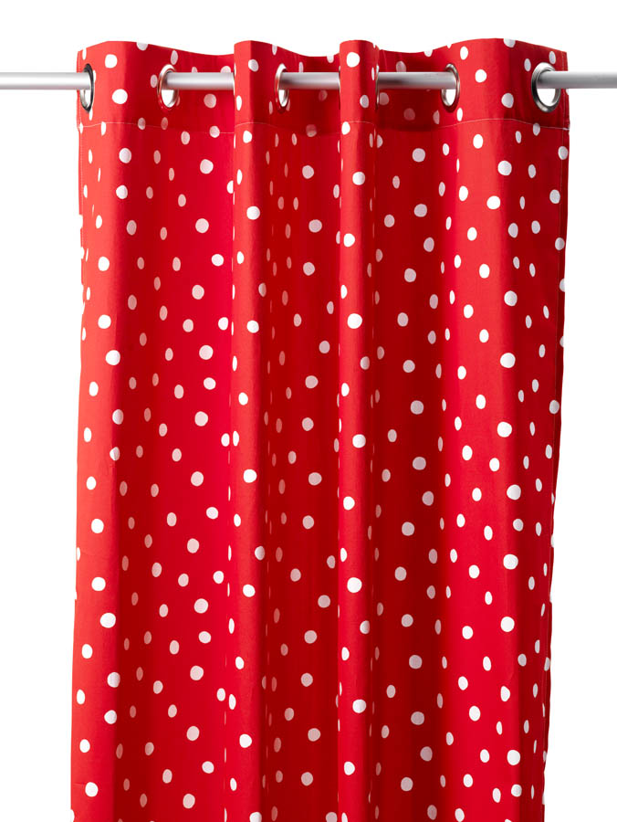 Gordijn kant en klaar  in Rood met Witte Stippen incl. zeilringen