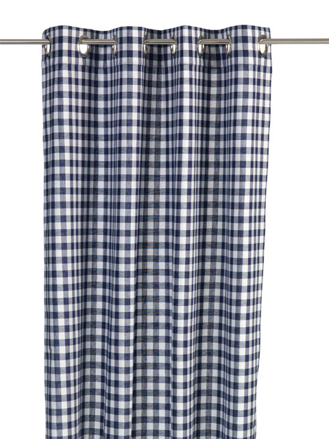 Gordijn kant en klaar  Ruitje Blauw incl. zeilringen