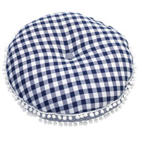 Sierkussen Droom in Blauw ruitje met bolletjesrand