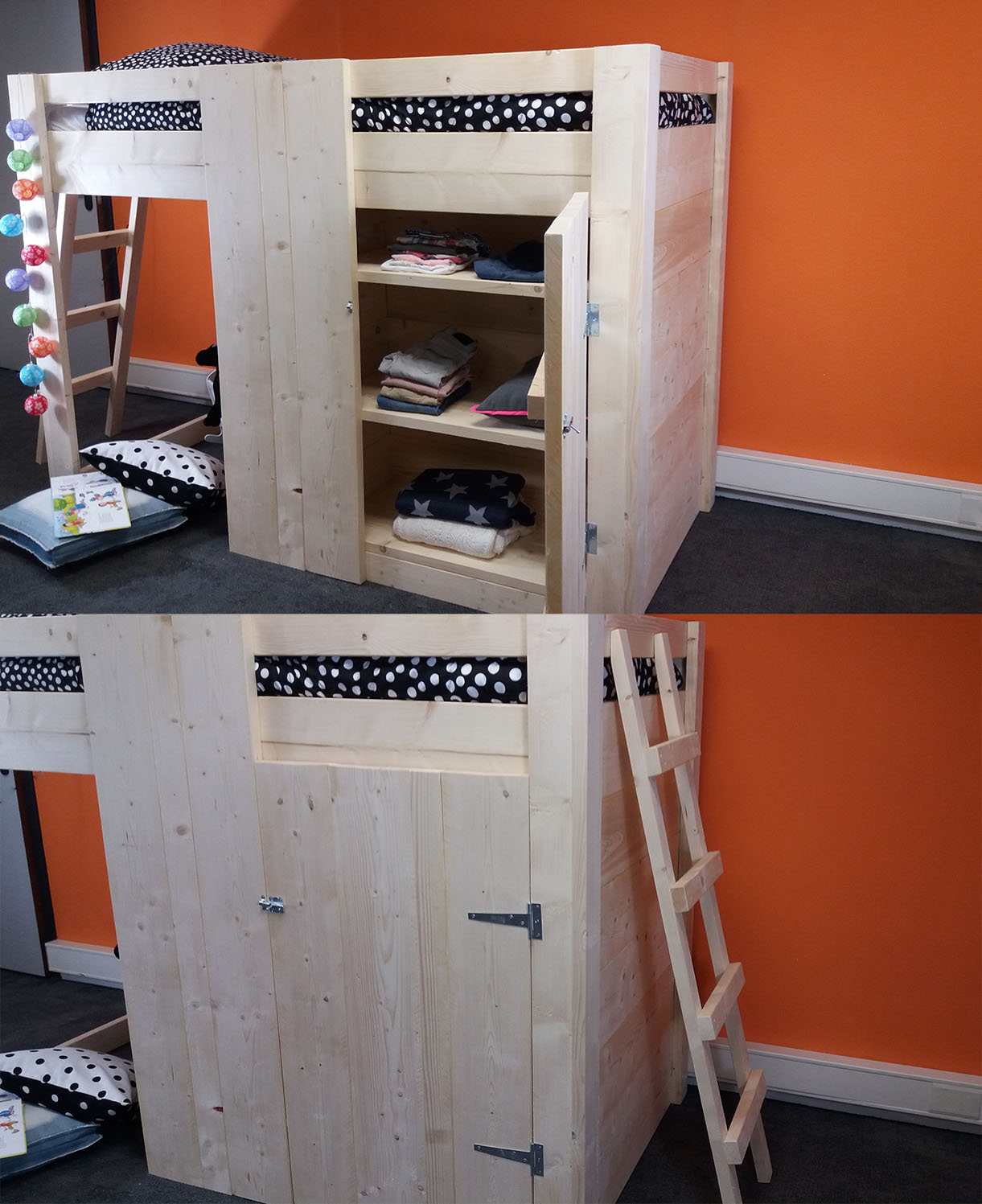 Steigerhouten Halfhoogslaper Noa (in nieuw steigerhout + gratis lattenbodems) Steigerhouten Halfhoogslaper Noa (in nieuw steigerhout + gratis lattenbodems)