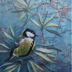 Schilderij Koolmees landkaart 
