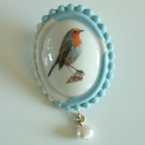 Broche roodborst blauw 
