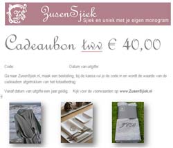 Cadeaubon ZusenSjieK  € 40,00