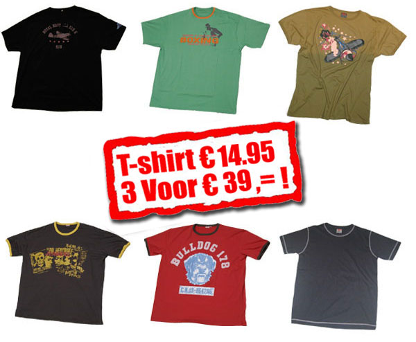 JeansXL grote maten heren T-shirts aanbieding. Grote maten heren T-shirts van 3XL t/m 8XL.