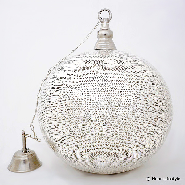 Egyptian silver plated spherical lamp with holes
