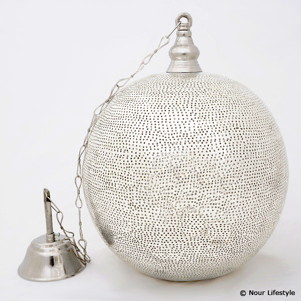 Egyptian silver plated spherical lamp with holes