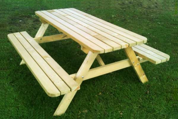 holz4home® Picknickbank van hout outdoor zitbank met tafel, picknicktafel, massief hout, tuinmeubelen, zitgroep tafel met banken, voor tuin en terras, horeca, 140 cm