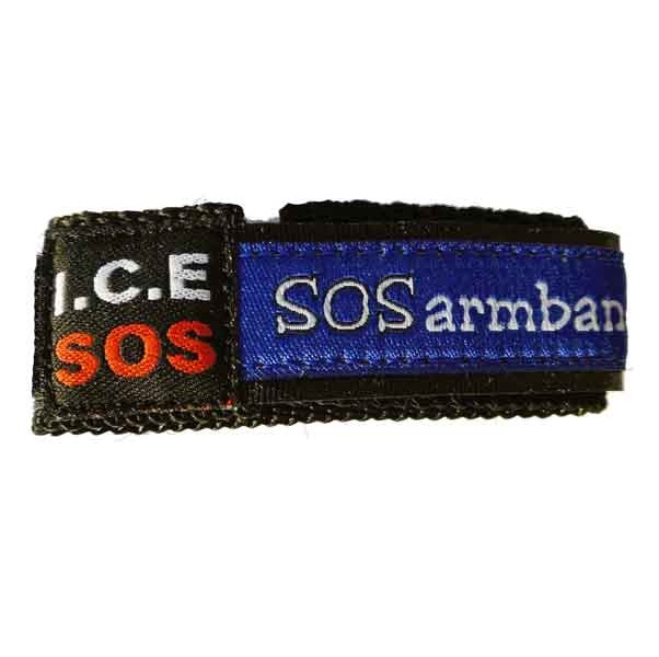 Polsbandje SOS armband met klittenbandsluiting - Blauw