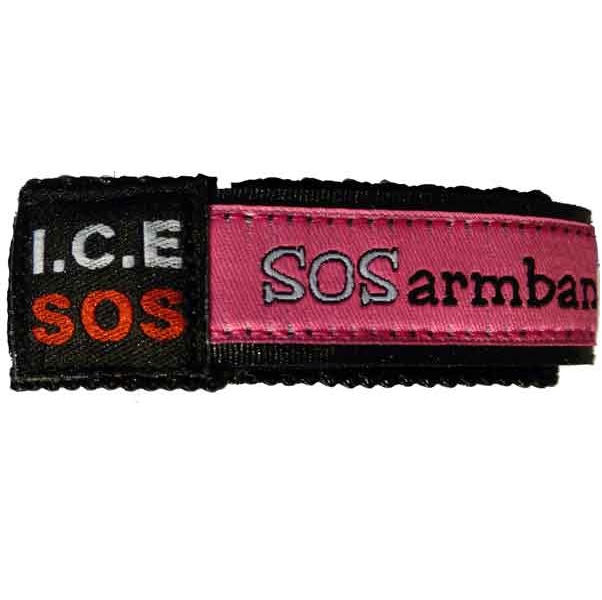 Polsbandje SOS armband met klittenbandsluiting - Roze