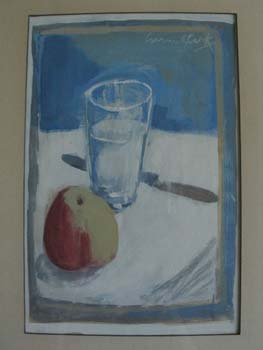 Stilleven: glas, appel en mes