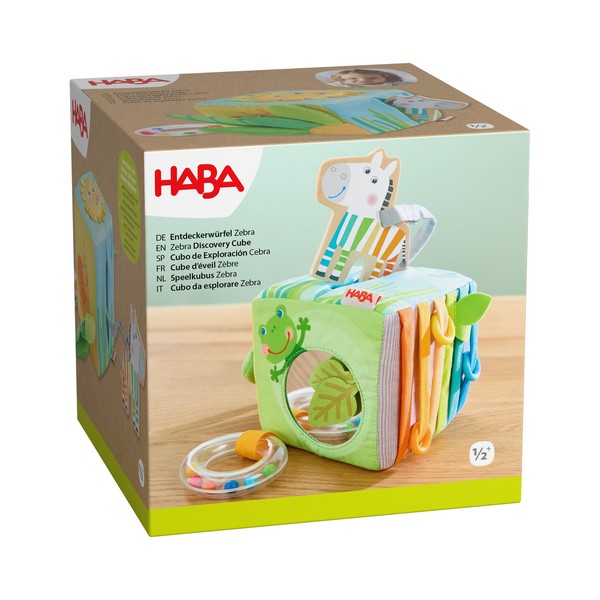 Grijpfiguur rammelaar stof Speelkubus Zebra