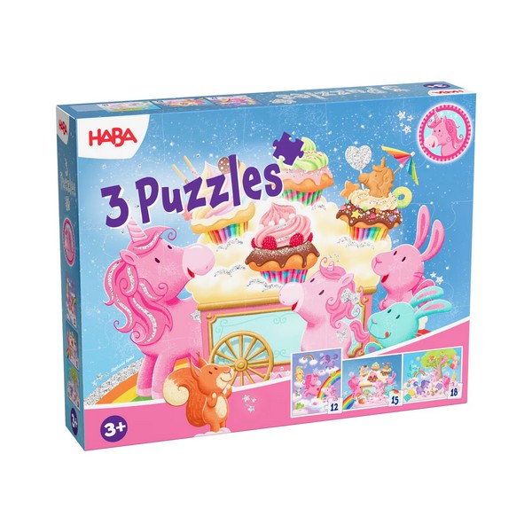 3-in-1-Puzzel Eenhoorn Flonkerglans Cupcakes