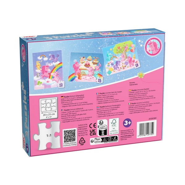 3-in-1-Puzzel Eenhoorn Flonkerglans Cupcakes